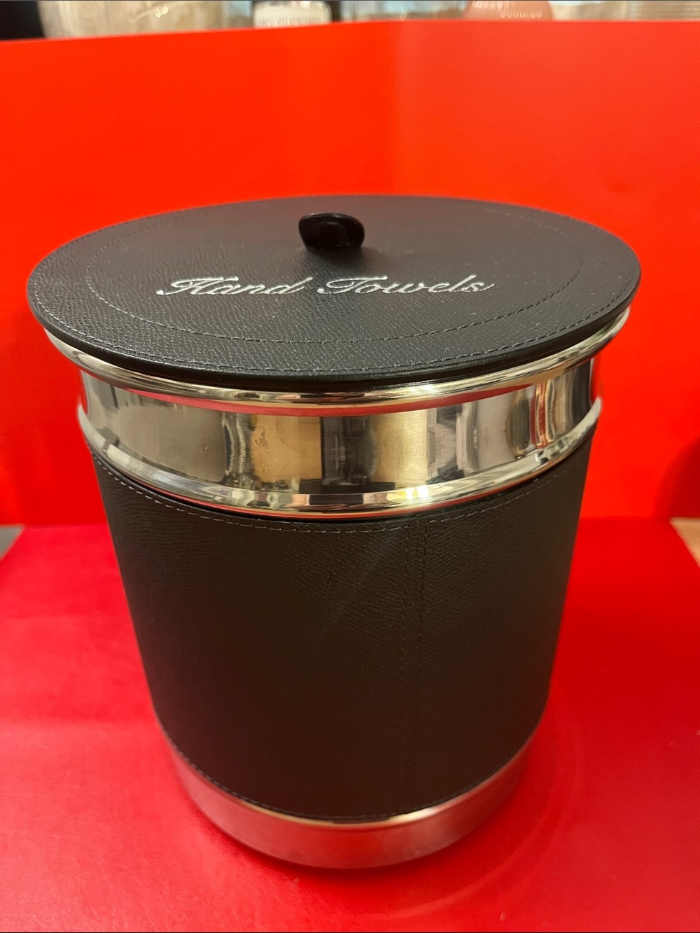 GIOBAGNARA Black ocean leather and Silver Hand Towel Ice bucket made in italy